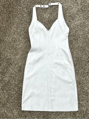 80s FIRENZE LEATHER WHITE Backless Halter Mini Dress Size Small Marilyn Monroe